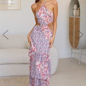 HELLO MOLLY SWEET SYLVAN HALTER MAXI DRESS FLORAL
